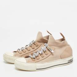 Dior Beige Knit Fabric and Leather Walk'n'Dior Sneakers Size 39.5