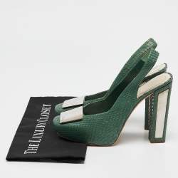 Dior Green Python Embellished Platform Slingback Pumps Size 39