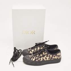 Pre Owned Dior Beige/Black Leopard Print Canvas Walk'n'Dior Sneakers Size 37