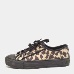 Pre Owned Dior Beige/Black Leopard Print Canvas Walk'n'Dior Sneakers Size 37