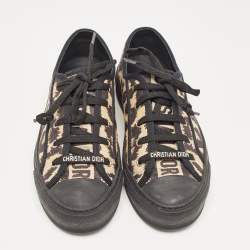 Pre Owned Dior Beige/Black Leopard Print Canvas Walk'n'Dior Sneakers Size 37