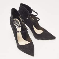 مملوكة مسبقًا Dior Black Suede and Patent Leather Petale Pumps Size 37.5