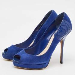 Dior Blue Suede Miss Dior Peep Toe Pumps Size 36.5