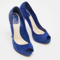 Dior Blue Suede Miss Dior Peep Toe Pumps Size 36.5