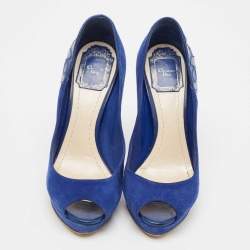 Dior Blue Suede Miss Dior Peep Toe Pumps Size 36.5