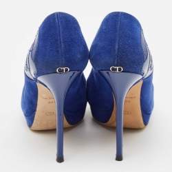 Dior Blue Suede Miss Dior Peep Toe Pumps Size 36.5