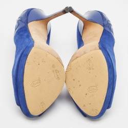 Dior Blue Suede Miss Dior Peep Toe Pumps Size 36.5