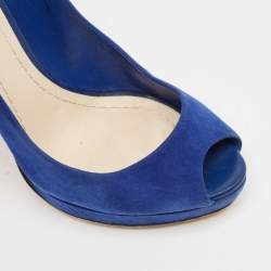Dior Blue Suede Miss Dior Peep Toe Pumps Size 36.5
