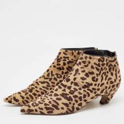 Pre Owned Dior Black/Brown Calf Hair Pointed Toe Ankle Boots Size 38