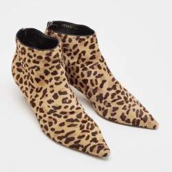 Pre Owned Dior Black/Brown Calf Hair Pointed Toe Ankle Boots Size 38