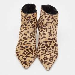 Pre Owned Dior Black/Brown Calf Hair Pointed Toe Ankle Boots Size 38