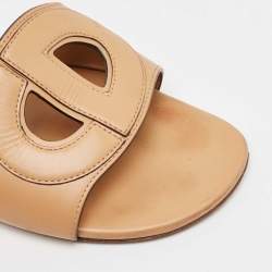 Dior Brown Leather D-Club Flat Slides Size 40
