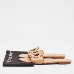Dior Brown Leather D-Club Flat Slides Size 40
