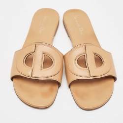 Dior Brown Leather D-Club Flat Slides Size 40