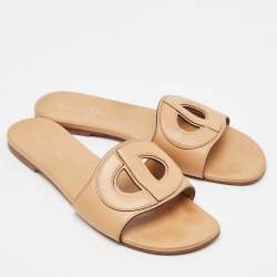 Dior Brown Leather D-Club Flat Slides Size 40