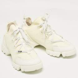 Pre Owned Dior White/Cream Leather and Fabric D-Connect Sneakers Size 40.5