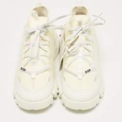 Pre Owned Dior White/Cream Leather and Fabric D-Connect Sneakers Size 40.5