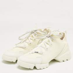 Pre Owned Dior White/Cream Leather and Fabric D-Connect Sneakers Size 40.5