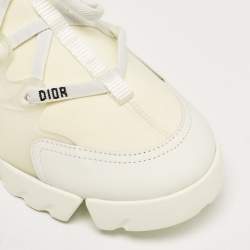 Pre Owned Dior White/Cream Leather and Fabric D-Connect Sneakers Size 40.5