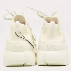 Pre Owned Dior White/Cream Leather and Fabric D-Connect Sneakers Size 40.5