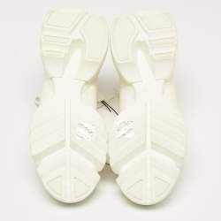 Pre Owned Dior White/Cream Leather and Fabric D-Connect Sneakers Size 40.5
