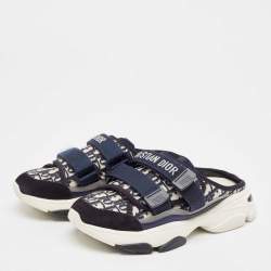 Dior Navy Blue Fabric and Suede D-Wander Mules Size 38