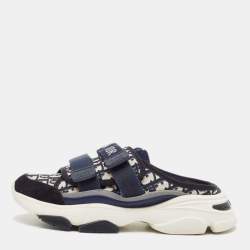 Dior Navy Blue Fabric and Suede D-Wander Mules Size 38
