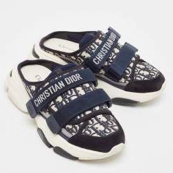 Dior Navy Blue Fabric and Suede D-Wander Mules Size 38