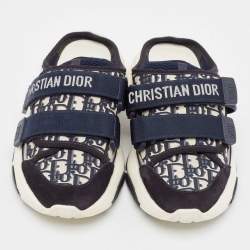 Dior Navy Blue Fabric and Suede D-Wander Mules Size 38