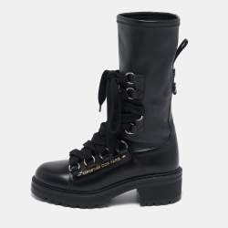 Dior Black Leather Ankle Length D-Fight Boots Size 38
