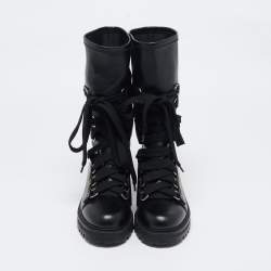 Dior Black Leather Ankle Length D-Fight Boots Size 38