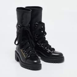 Dior Black Leather Ankle Length D-Fight Boots Size 38