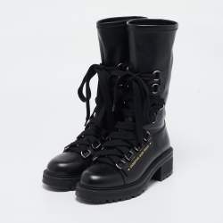 Dior Black Leather Ankle Length D-Fight Boots Size 38