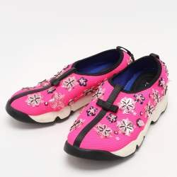 Dior Pink Mesh Embellished Fusion Slip On Sneakers Size 37