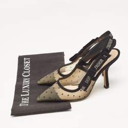 Pre Owned Dior Black/Beige Polka Dot Mesh and Suede J'adior Slingback Pumps Size 36