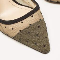 Pre Owned Dior Black/Beige Polka Dot Mesh and Suede J'adior Slingback Pumps Size 36