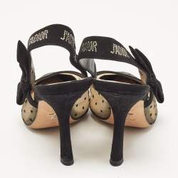 Pre Owned Dior Black/Beige Polka Dot Mesh and Suede J'adior Slingback Pumps Size 36