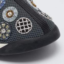 Dior Grey Mesh Crystal Embellished Fusion Slip On Sneakers Size 38.5