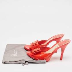 Dior Red Patent Leather Bow Slide Sandals Size 37