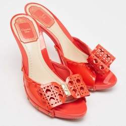 Dior Red Patent Leather Bow Slide Sandals Size 37
