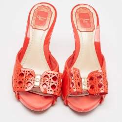 Dior Red Patent Leather Bow Slide Sandals Size 37