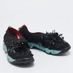 Dior Black Mesh Floral Embellished Fusion Slip On Sneakers Size 38.5