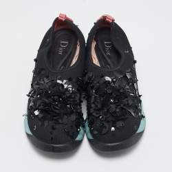 Dior Black Mesh Floral Embellished Fusion Slip On Sneakers Size 38.5
