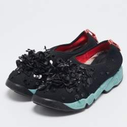 Dior Black Mesh Floral Embellished Fusion Slip On Sneakers Size 38.5