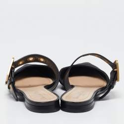 Dior Black Canvas and Leather D-Dior Flat Mules Size 38.5