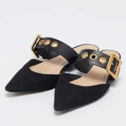 Dior Black Canvas and Leather D-Dior Flat Mules Size 38.5