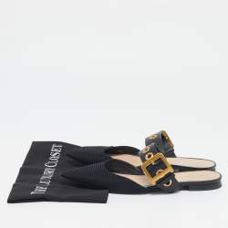 Dior Black Canvas and Leather D-Dior Flat Mules Size 38.5
