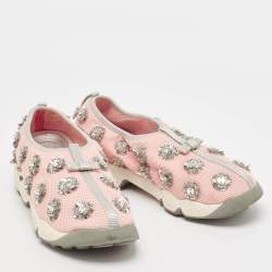 Dior Pink Embellished Mesh Fusion Sneakers Size 38.5