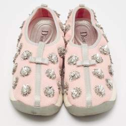Dior Pink Embellished Mesh Fusion Sneakers Size 38.5