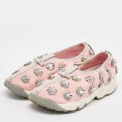 Dior Pink Embellished Mesh Fusion Sneakers Size 38.5